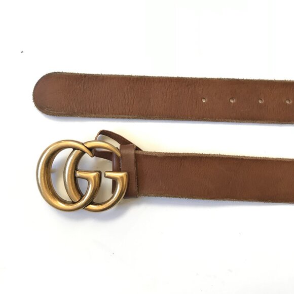 Gucci GG Marmont Logo 1.5" Wide Leather Belt Womens Brown Gold Brass Logo 34 - Picture 3 of 10